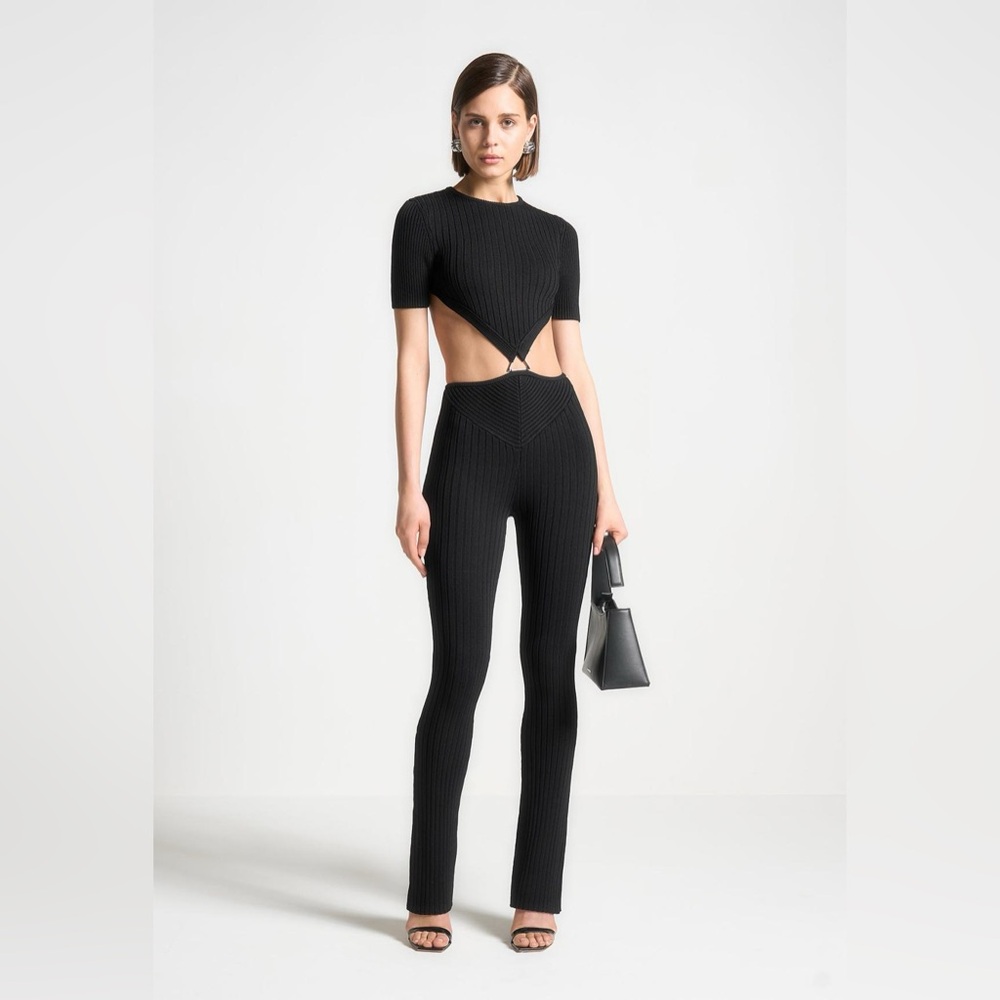 Maniere De Voir Black Ribbed Cut-Out Jumpsuit
